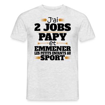 2 Jobs Papy Et Petits Enfants Humour Papy - T-shirt homme - gris chiné - Devant - AI Model Male 178 dark (178cm)