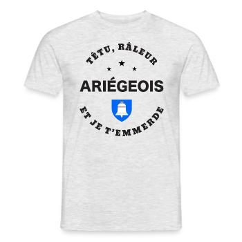 Ariégeois, têtu, râleur - T-shirt homme - gris chiné - Devant - AI Model Male 178 dark (178cm)