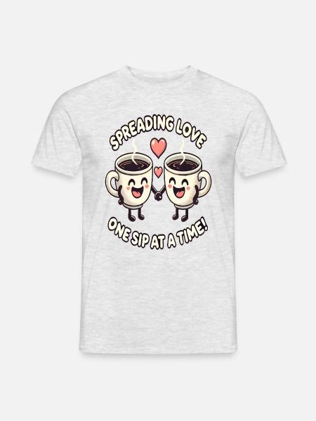 Fröhliches Duo von Kaffeetassen - Männer T-Shirt - Grau meliert