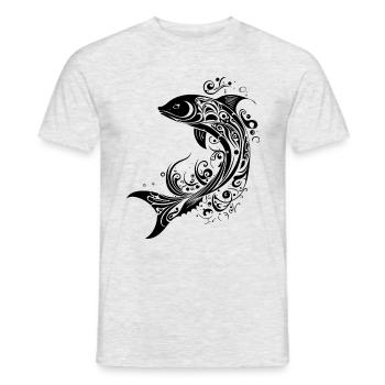 Fish Tribal Tattoo Style Sea Lake River Nature - Men's T-Shirt - heather grey - Front - AI Model Male 178 dark (178cm)