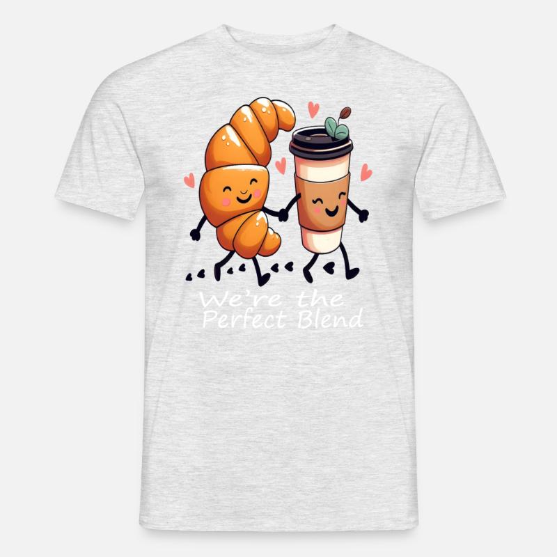 Valentinstagscroissant mit Kaffee - Männer T-Shirt - Grau meliert