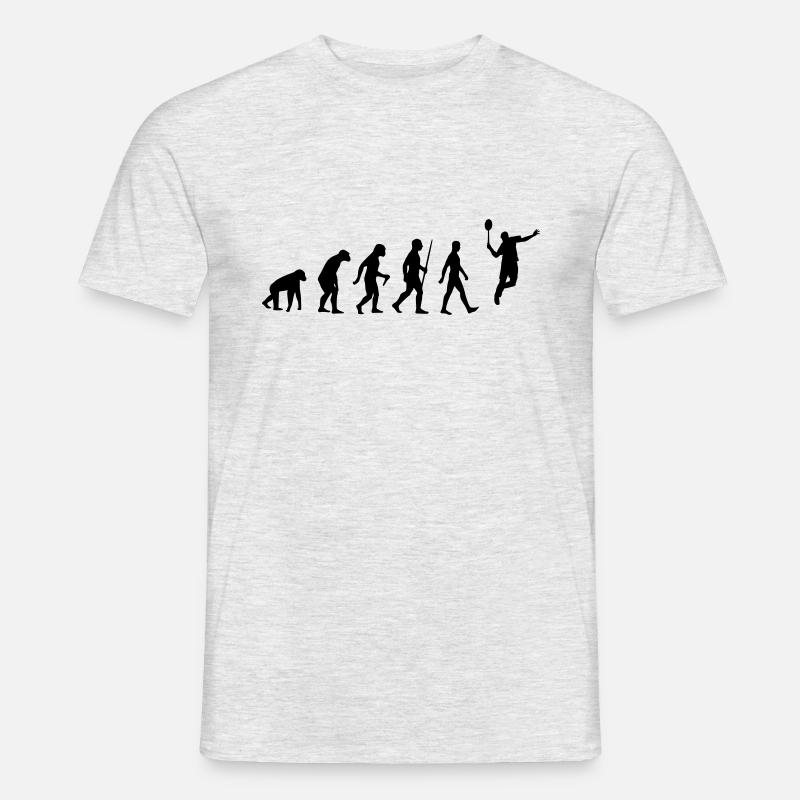 Evolution - Federball, Badminton, Mensch, Affe - Männer T-Shirt - Grau meliert