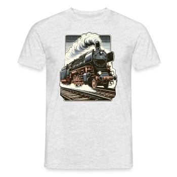 Illustration einer klassischen Dampflok - Männer T-Shirt - Grau meliert - Vorne - AI Model Male 178 dark (178cm)