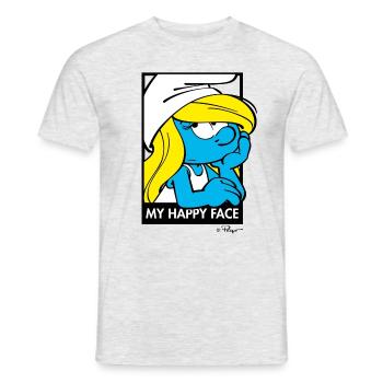 Les Schtroumpfs La Schtroumpfette My Happy Face - T-shirt homme - gris chiné - Devant - AI Model Male 178 dark (178cm)