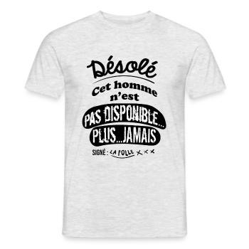 homme plus jamais disponible humour - T-shirt homme - gris chiné - Devant - AI Model Male 178 dark (178cm)