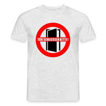Tuer schliessen bitte | Tür schließen bitte - Männer T-Shirt - Grau meliert - Vorne - AI Model Male 178 dark (178cm)
