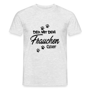 Der mit dem Frauchen geht - Männer T-Shirt - Grau meliert - Vorne - AI Model Male 178 dark (178cm)