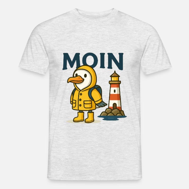 Moin Möwe Leuchtturm - Männer T-Shirt - Grau meliert