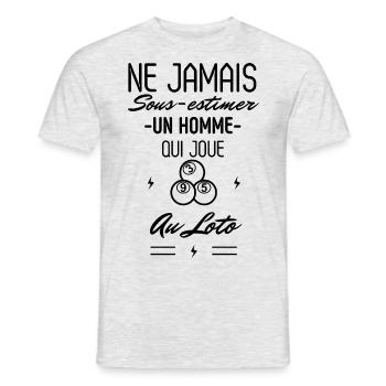 Ne jamais Sous estimer un Homme qui joue au Loto - T-shirt homme - gris chiné - Devant - AI Model Male 178 dark (178cm)