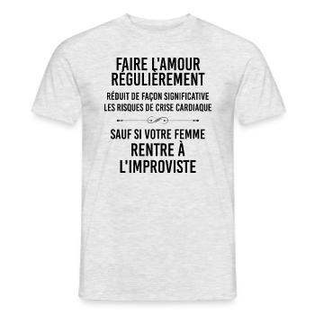 Faire Régulièrement L'Amour Humour Homme - T-shirt homme - gris chiné - Devant - AI Model Male 178 dark (178cm)