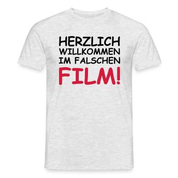 Herzlich willkommen im falschen Film! - Männer T-Shirt - Grau meliert - Vorne - AI Model Male 178 dark (178cm)