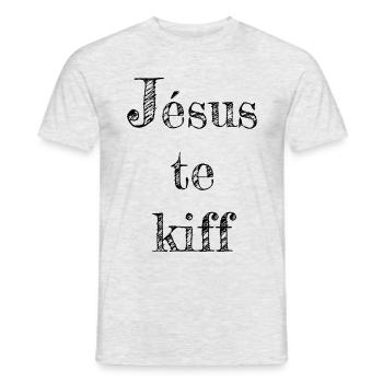 Jésus te kiff - T-shirt homme - gris chiné - Devant - AI Model Male 178 dark (178cm)