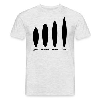 Board types in stand up paddling - Men's T-Shirt - heather grey - Front - AI Model Male 178 dark (178cm)