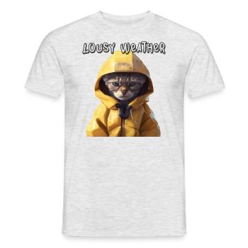 Katze im Regenmantel Lousy Weather Geschenk - Männer T-Shirt - Grau meliert - Vorne - AI Model Male 178 dark (178cm)