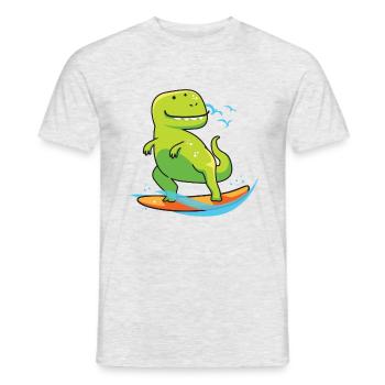 Surfing Dinousaur Holiday Shirt Geschenk - Männer T-Shirt - Grau meliert - Vorne - AI Model Male 178 dark (178cm)