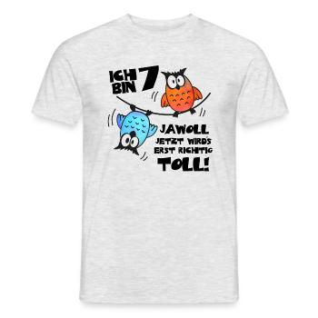 Eulen Kinder Geburtstag 7 Jahre - Männer T-Shirt - Grau meliert - Vorne - AI Model Male 178 dark (178cm)