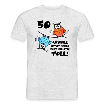 Eulen Frauen Männer 50. Geburtstag 50 Jahre - Männer T-Shirt - Grau meliert - Vorne - AI Model Male 178 dark (178cm)
