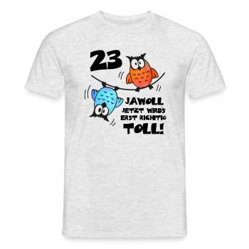 Eulen Frauen Männer 23. Geburtstag 23 Jahre - Männer T-Shirt - Grau meliert - Vorne - AI Model Male 178 dark (178cm)