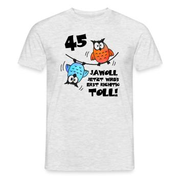 Eulen Frauen Männer 45. Geburtstag 45 Jahre - Männer T-Shirt - Grau meliert - Vorne - AI Model Male 178 dark (178cm)