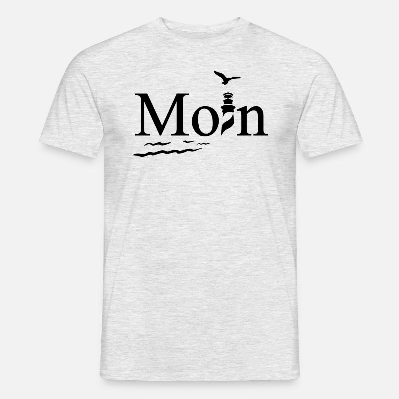Maritimes Moin Design mit Möwe und Leuchtturm - Männer T-Shirt - Grau meliert