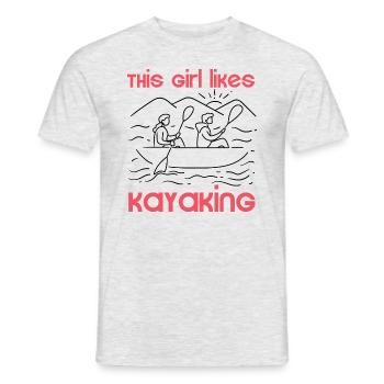 Une fille aime le kayak, le kayak d'eau vive, le - T-shirt homme - gris chiné - Devant - AI Model Male 178 dark (178cm)