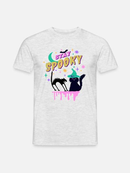 Stay Spooky Halloween schwarze Katzen mit Hexenhut - Männer T-Shirt - Grau meliert