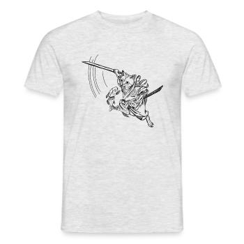 Chat samouraï mignon avec épée et poisson, vintage - T-shirt homme - gris chiné - Devant - AI Model Male 178 dark (178cm)