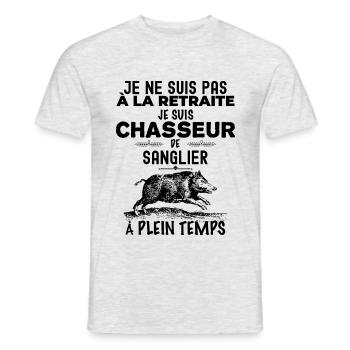 Chasseur de sanglier à temps plein retraite - T-shirt homme - gris chiné - Devant - AI Model Male 178 dark (178cm)