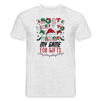 Weihnachten Gamer Gaming Pause My Game For Gifts - Männer T-Shirt - Grau meliert - Vorne - AI Model Male 178 dark (178cm)