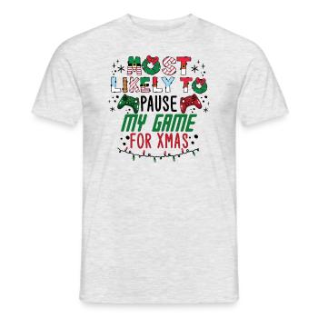 Christmas Gamer Gaming Pause My Game For Xmas - Men's T-Shirt - heather grey - Front - AI Model Male 178 dark (178cm)