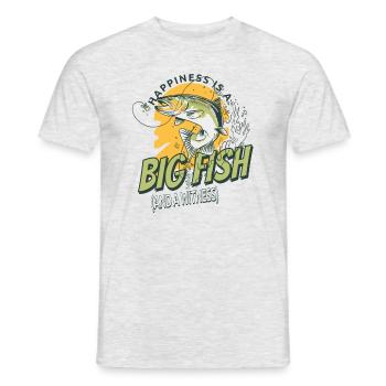 Angler Angeln Geschenkidee Happiness Is A Big Fish - Männer T-Shirt - Grau meliert - Vorne - AI Model Male 178 dark (178cm)