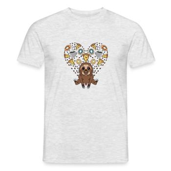 Tee shirt Sweet Sloth Avec café, beignets et pizza - T-shirt homme - gris chiné - Devant - AI Model Male 178 dark (178cm)