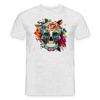 Totenkopf Blumen Bunt - Männer T-Shirt - Grau meliert - Vorne - AI Model Male 178 dark (178cm)