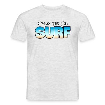 J'peux pas j'ai surf. Surfeur. Surfeuse. Humour - T-shirt homme - gris chiné - Devant - AI Model Male 178 dark (178cm)