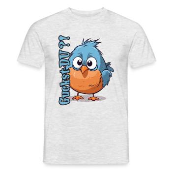 Vogel Lustig Spruch Bird - Guckst Du? - Männer T-Shirt - Grau meliert - Vorne - AI Model Male 178 dark (178cm)