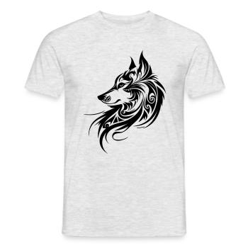 Tête de loup, Silhouette, Fan de nature animale de style tribal - T-shirt homme - gris chiné - Devant - AI Model Male 178 dark (178cm)