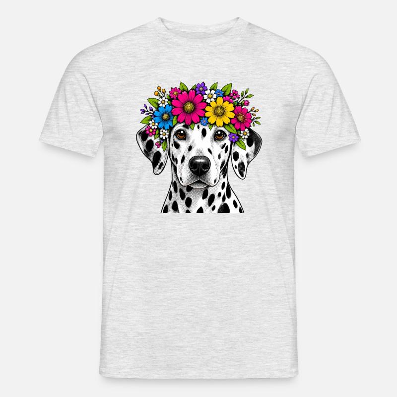 Dalmatiner mit Blumenkranz - Männer T-Shirt - Grau meliert