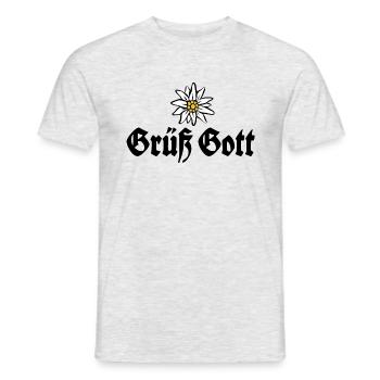 Grüß Gott - Alpen Edelweiß aus Bayern - Männer T-Shirt - Grau meliert - Vorne - AI Model Male 178 dark (178cm)