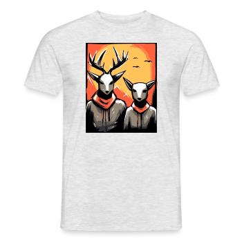 Japan Red Sun: A Deer Couple - Men's T-Shirt - heather grey - Front - AI Model Male 178 dark (178cm)