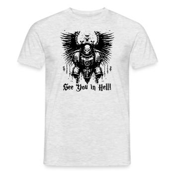 See you in hell, emblem skull - Men's T-Shirt - heather grey - Front - AI Model Male 178 dark (178cm)