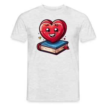 One book and one heart mean: I love books - Men's T-Shirt - heather grey - Front - AI Model Male 178 dark (178cm)