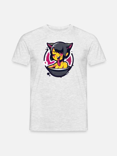 Anime chaton fille au jour du bain - T-shirt homme - gris chiné