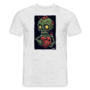 petit zombie extraterrestre vert avec un grand cœur - T-shirt homme - gris chiné - Devant - AI Model Male 178 dark (178cm)