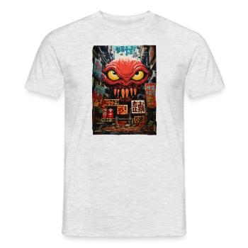 Japonais Asiatique Kaiju Alien Street Monster - T-shirt homme - gris chiné - Devant - AI Model Male 178 dark (178cm)