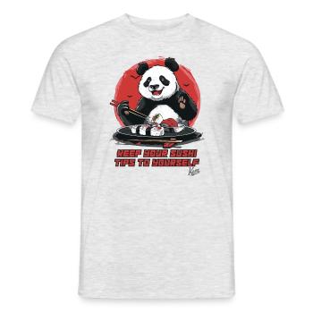 Un panda donne des conseils sur les sushis - T-shirt homme - gris chiné - Devant - AI Model Male 178 dark (178cm)