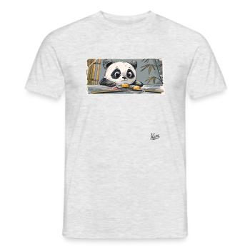 Cute panda motif: chopsticks and sushi - Men's T-Shirt - heather grey - Front - AI Model Male 178 dark (178cm)