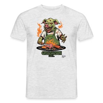 BBQ Grilling: Barbecue Season with Zombie Pig - Men's T-Shirt - heather grey - Front - AI Model Male 178 dark (178cm)