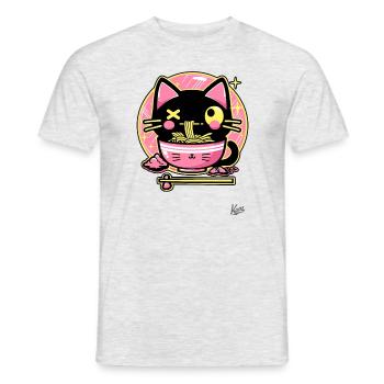 Super Funny Cute Crazy Ramen Cat - Men's T-Shirt - heather grey - Front - AI Model Male 178 dark (178cm)