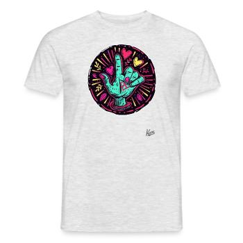 Old-School Retro Hand und Zeigefinger in die Luft - Männer T-Shirt - Grau meliert - Vorne - AI Model Male 178 dark (178cm)