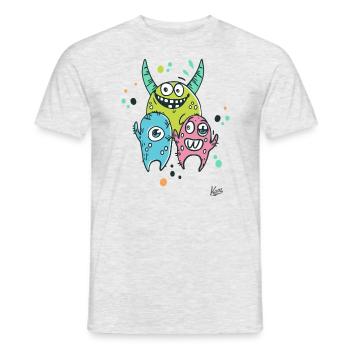 Kleine bunte Monster-Freunde - Männer T-Shirt - Grau meliert - Vorne - AI Model Male 178 dark (178cm)